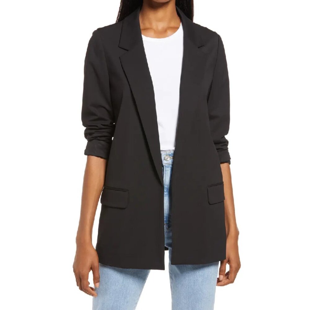 All Saints Black Open-Front Longline Blazer